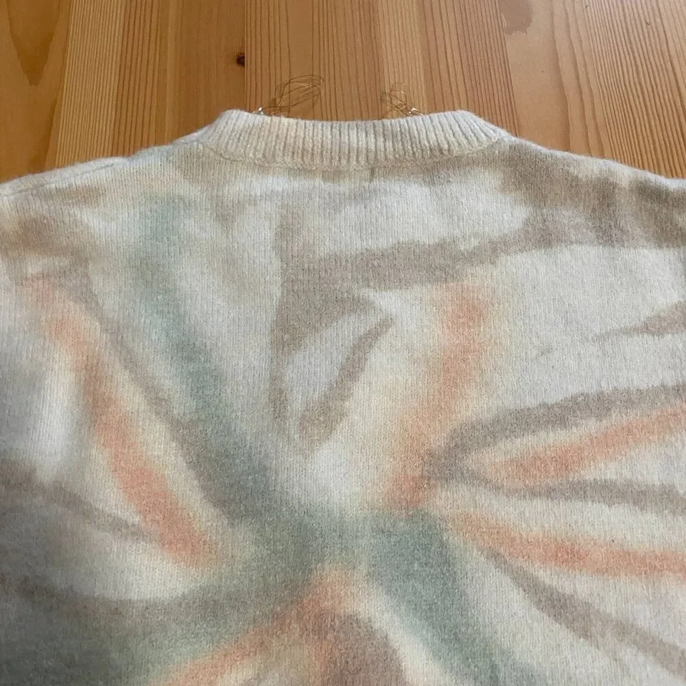 Pol Oversized Pullover Sweater Womens S Pink Tie Dye Comfy Crew Neck Tight Knit - Picture 6 of 12